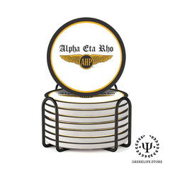 Alpha Eta Rho Absorbent Ceramic Coasters with Holder (Set of 8)
