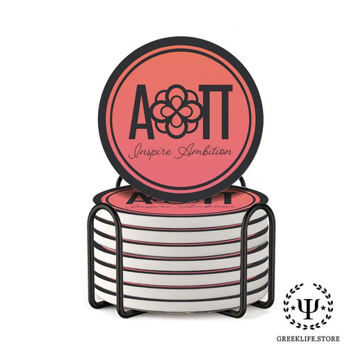 Alpha Omicron Pi Absorbent Ceramic Coasters with Holder (Set of 8) - greeklife.store