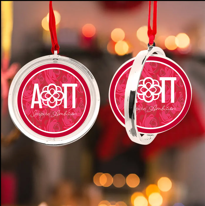 Alpha Omicron Pi Christmas Reversible Flat Round Ornament