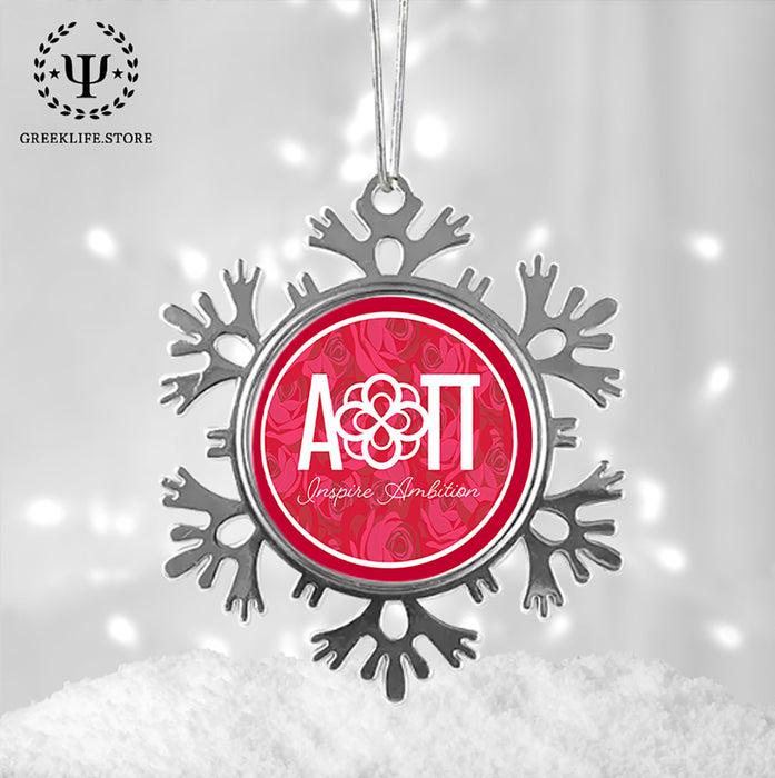 Alpha Omicron Pi Christmas Ornament - Snowflake Metal