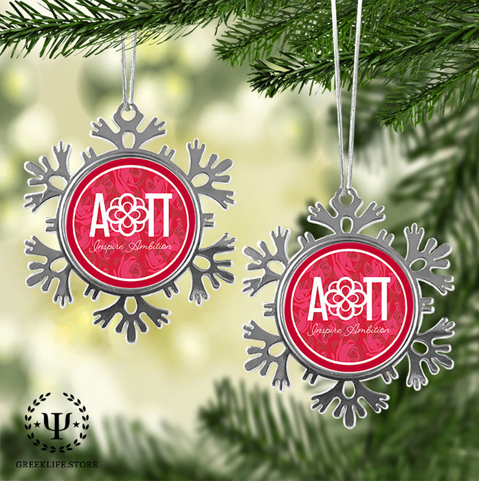 Alpha Omicron Pi Christmas Ornament - Snowflake Metal