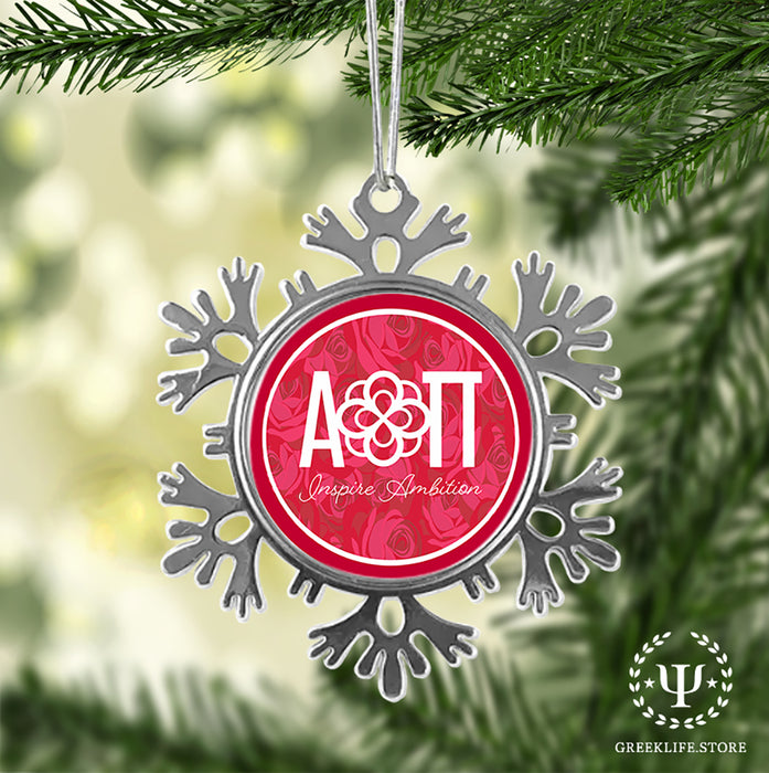 Alpha Omicron Pi Christmas Ornament - Snowflake Metal