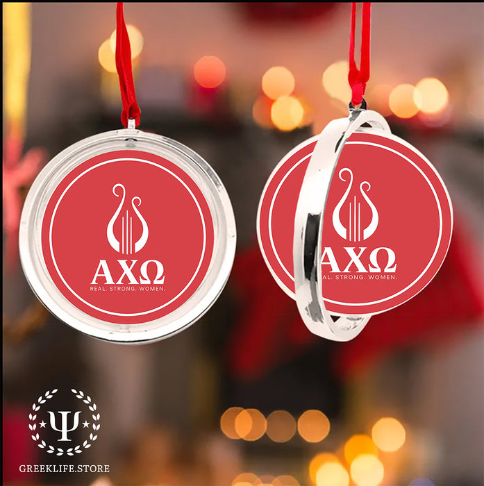 Alpha Chi Omega Christmas Reversible Flat Round Ornament