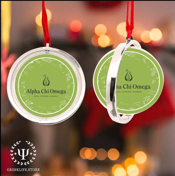Alpha Chi Omega Christmas Reversible Flat Round Ornament