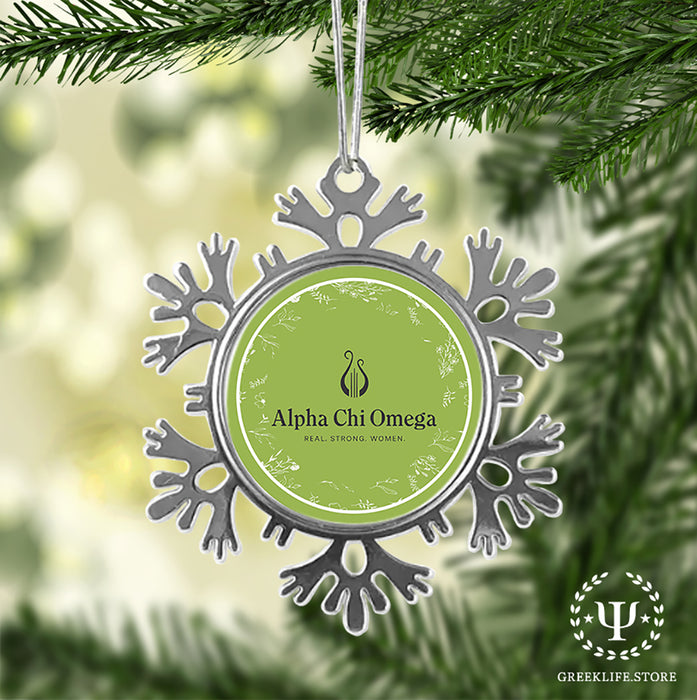 Alpha Chi Omega Christmas Ornament - Snowflake Metal