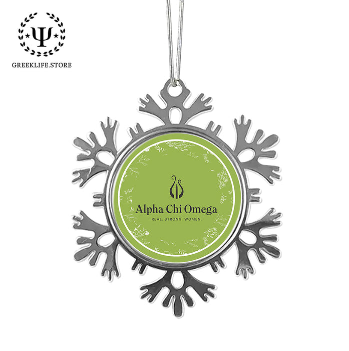 Alpha Chi Omega Christmas Ornament - Snowflake Metal