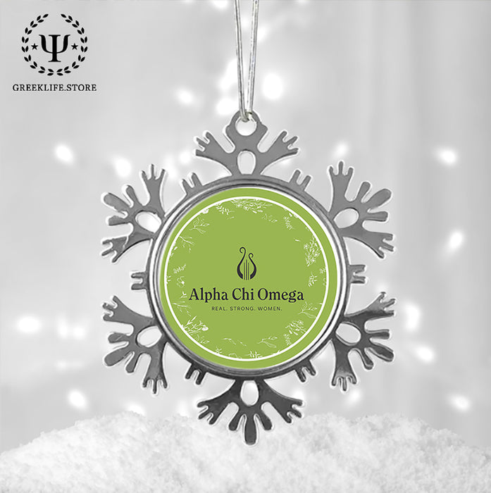 Alpha Chi Omega Christmas Ornament - Snowflake Metal