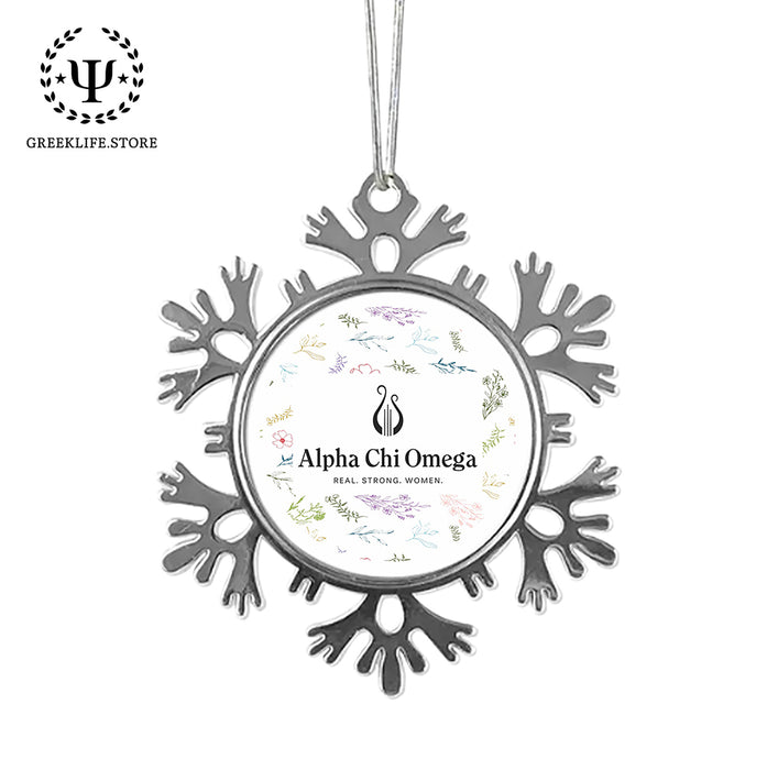 Alpha Chi Omega Christmas Ornament - Snowflake Metal