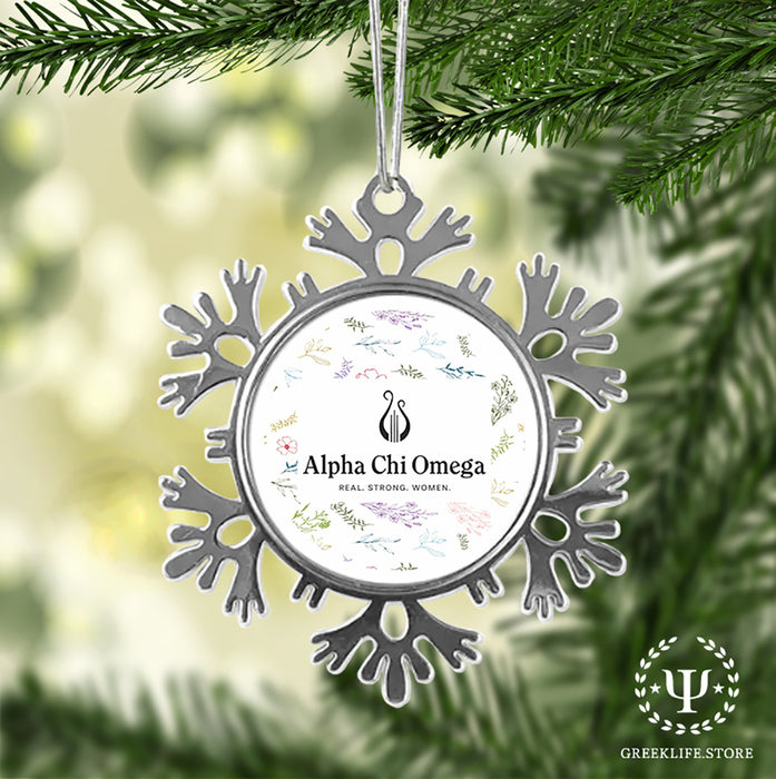 Alpha Chi Omega Christmas Ornament - Snowflake Metal