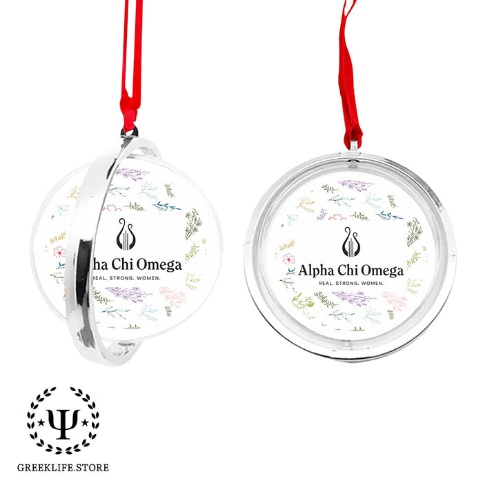 Alpha Chi Omega Christmas Reversible Flat Round Ornament