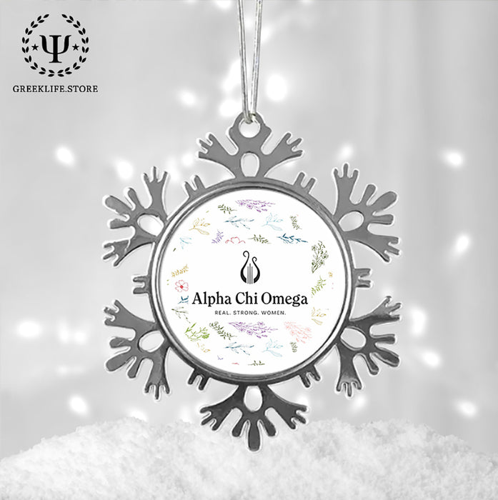 Alpha Chi Omega Christmas Ornament - Snowflake Metal