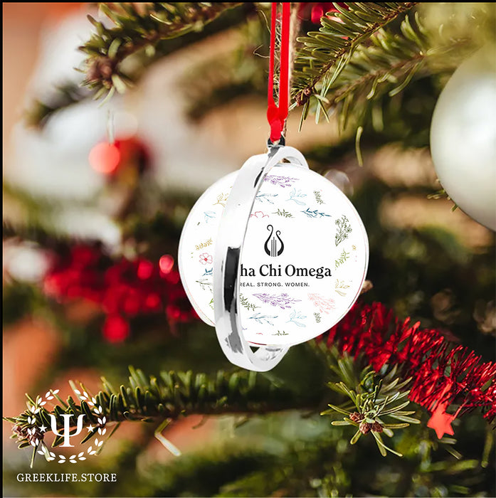 Alpha Chi Omega Christmas Reversible Flat Round Ornament