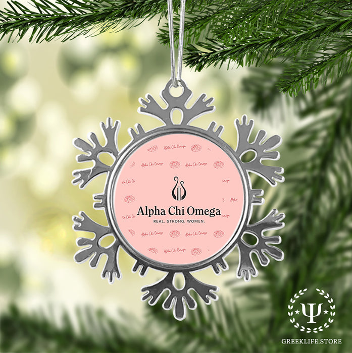 Alpha Chi Omega Christmas Ornament - Snowflake Metal
