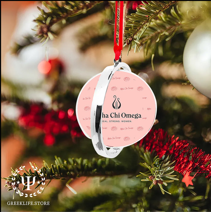 Alpha Chi Omega Christmas Reversible Flat Round Ornament