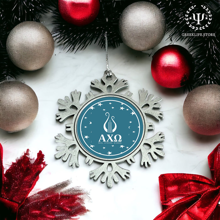 Alpha Chi Omega Christmas Ornament - Snowflake Metal