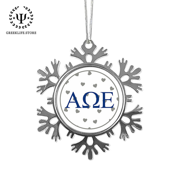 Alpha Omega Epsilon Christmas Ornament - Snowflake Metal
