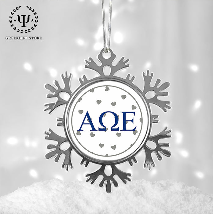 Alpha Omega Epsilon Christmas Ornament - Snowflake Metal