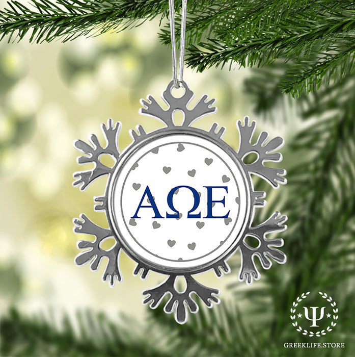 Alpha Omega Epsilon Christmas Ornament - Snowflake Metal