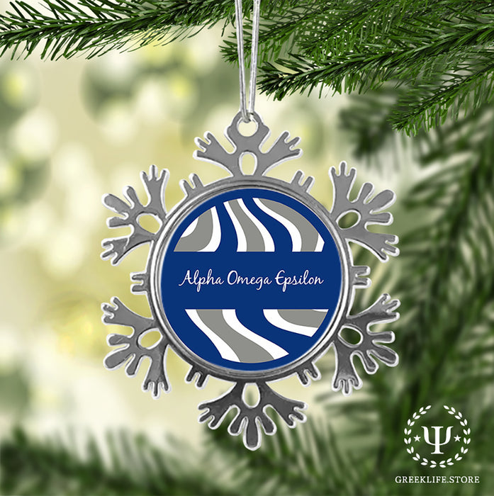 Alpha Omega Epsilon Christmas Ornament - Snowflake Metal