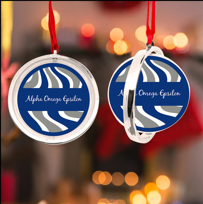Alpha Omega Epsilon Christmas Reversible Flat Round Ornament