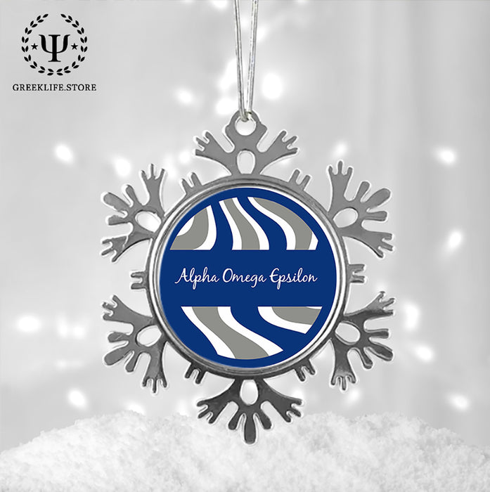 Alpha Omega Epsilon Christmas Ornament - Snowflake Metal