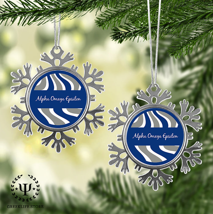 Alpha Omega Epsilon Christmas Ornament - Snowflake Metal