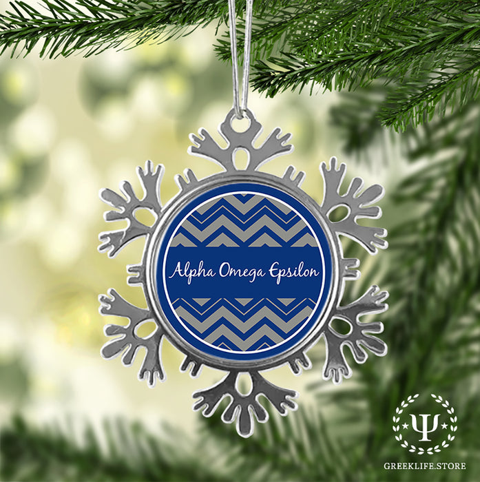 Alpha Omega Epsilon Christmas Ornament - Snowflake Metal
