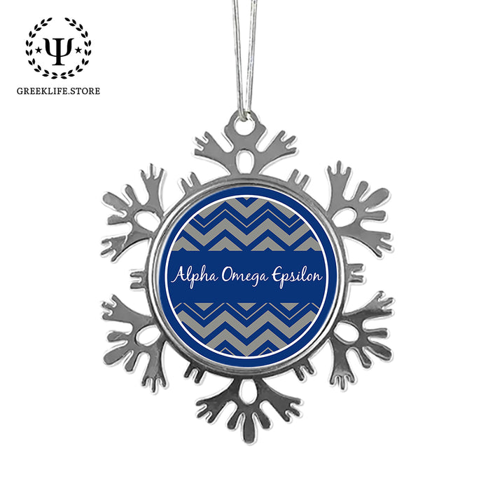 Alpha Omega Epsilon Christmas Ornament - Snowflake Metal