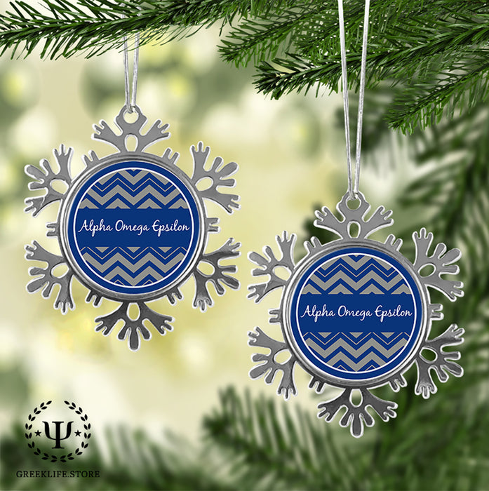 Alpha Omega Epsilon Christmas Ornament - Snowflake Metal