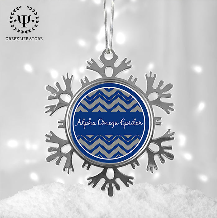 Alpha Omega Epsilon Christmas Ornament - Snowflake Metal