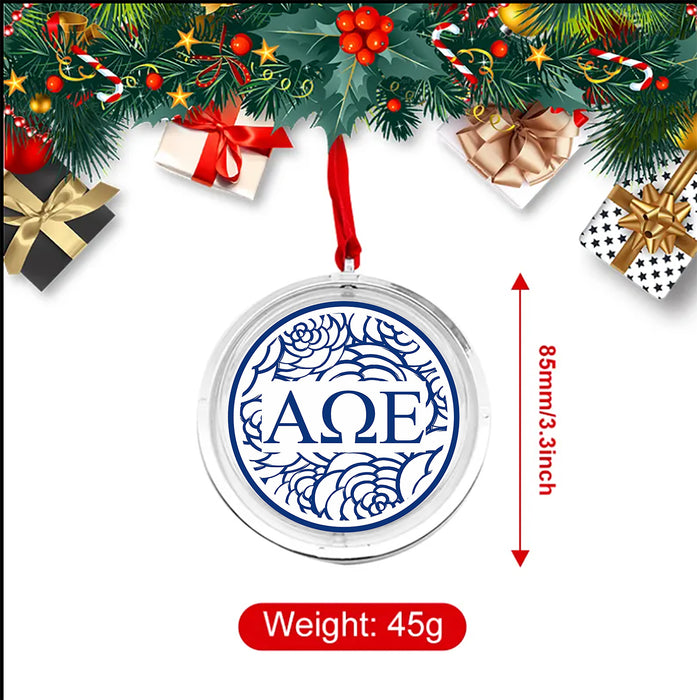 Alpha Omega Epsilon Christmas Reversible Flat Round Ornament