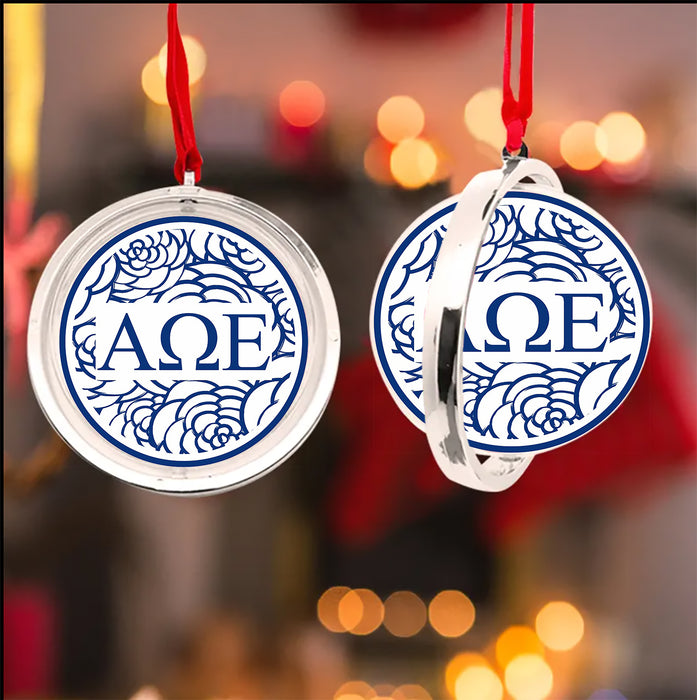 Alpha Omega Epsilon Christmas Reversible Flat Round Ornament