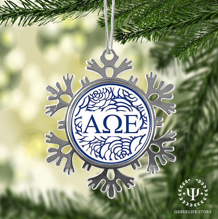 Alpha Omega Epsilon Christmas Ornament - Snowflake Metal