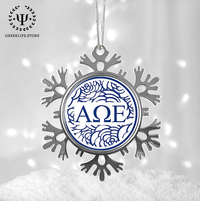 Alpha Omega Epsilon Christmas Ornament - Snowflake Metal