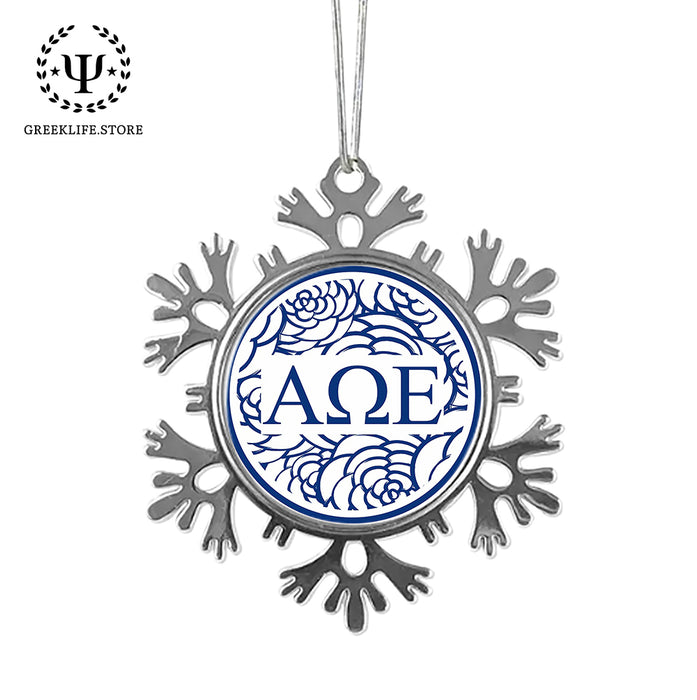Alpha Omega Epsilon Christmas Ornament - Snowflake Metal