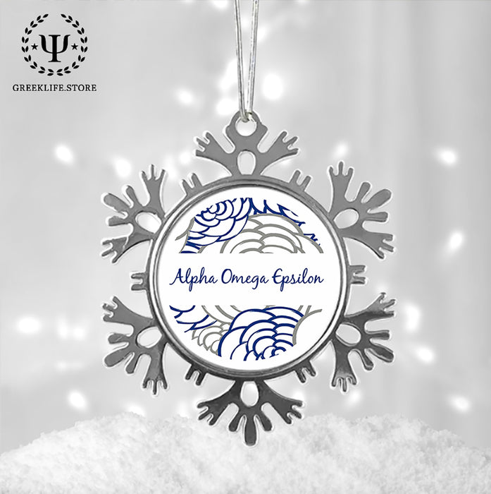 Alpha Omega Epsilon Christmas Ornament - Snowflake Metal