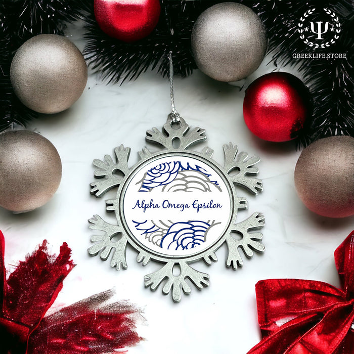 Alpha Omega Epsilon Christmas Ornament - Snowflake Metal