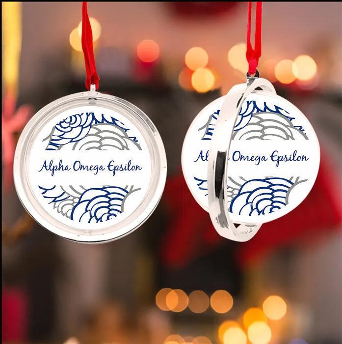 Alpha Omega Epsilon Christmas Reversible Flat Round Ornament