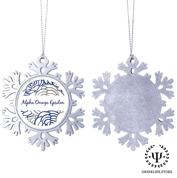 Alpha Omega Epsilon Christmas Ornament - Snowflake Metal