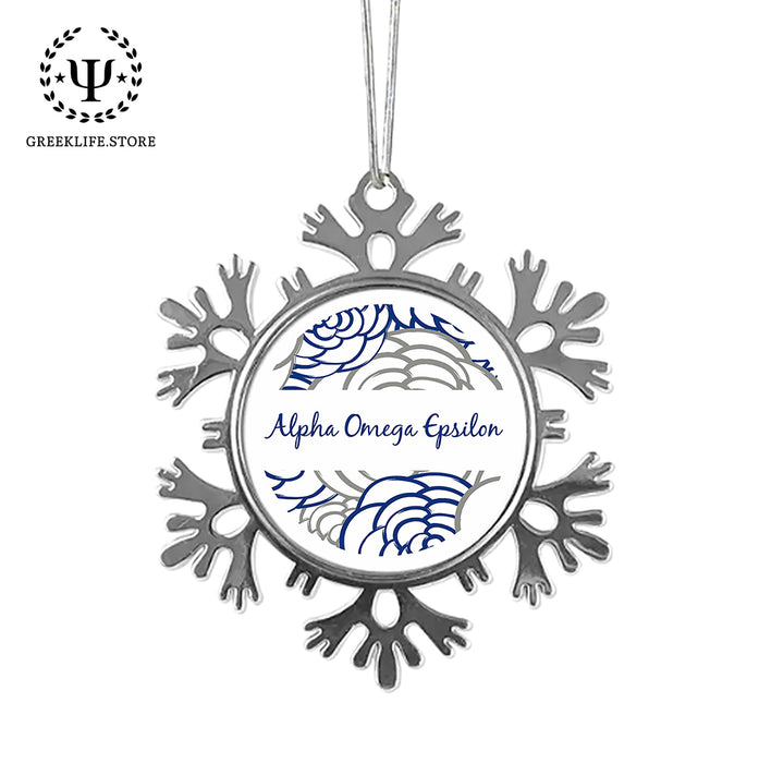 Alpha Omega Epsilon Christmas Ornament - Snowflake Metal