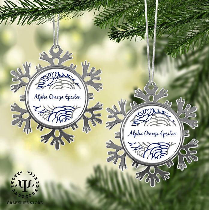 Alpha Omega Epsilon Christmas Ornament - Snowflake Metal
