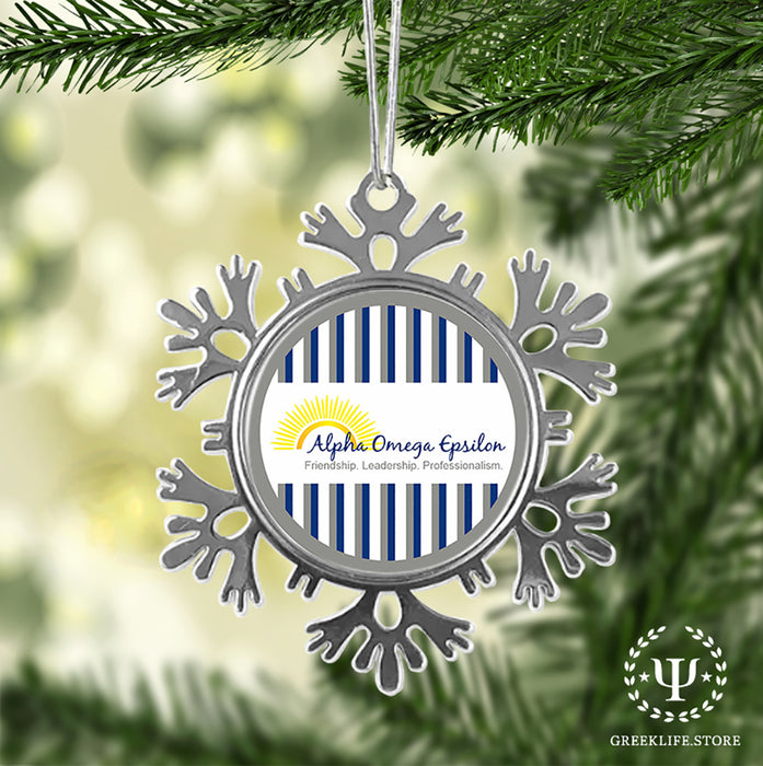 Alpha Omega Epsilon Christmas Ornament - Snowflake Metal