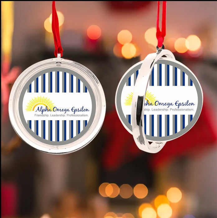 Alpha Omega Epsilon Christmas Reversible Flat Round Ornament