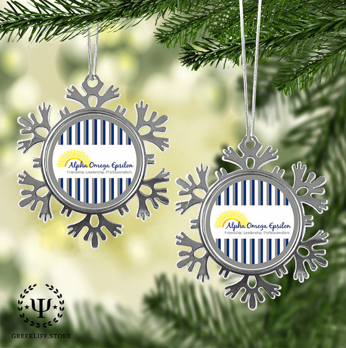 Alpha Omega Epsilon Christmas Ornament - Snowflake Metal