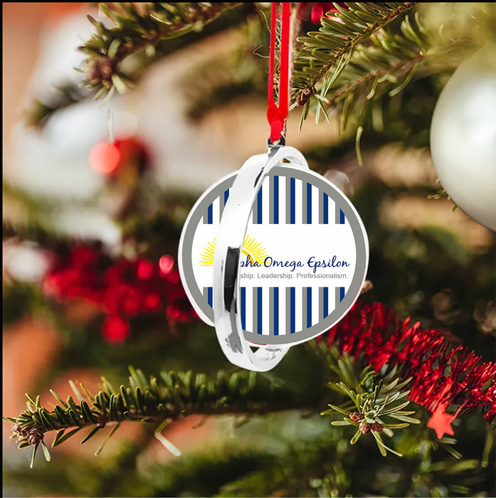 Alpha Omega Epsilon Christmas Reversible Flat Round Ornament