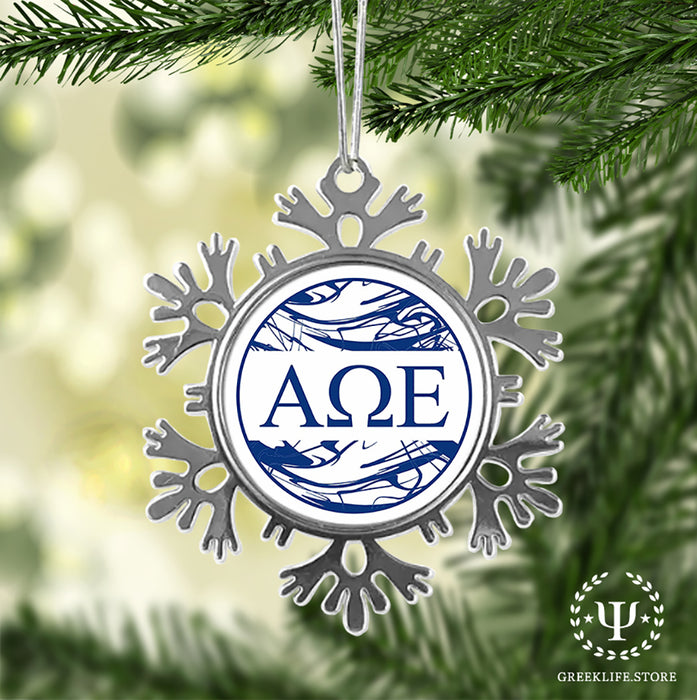 Alpha Omega Epsilon Christmas Ornament - Snowflake Metal