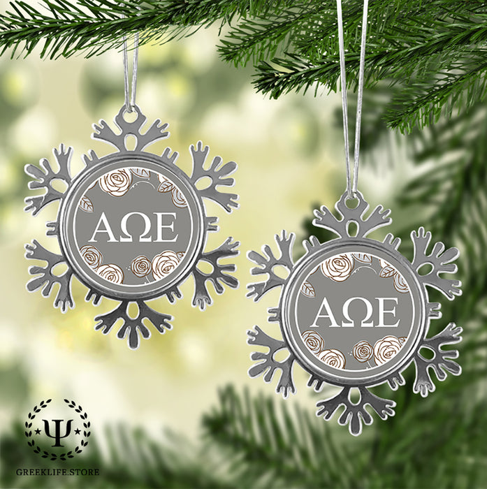 Alpha Omega Epsilon Christmas Ornament - Snowflake Metal