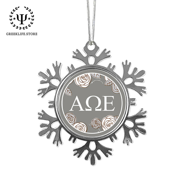 Alpha Omega Epsilon Christmas Ornament - Snowflake Metal