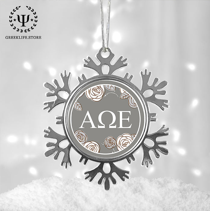 Alpha Omega Epsilon Christmas Ornament - Snowflake Metal