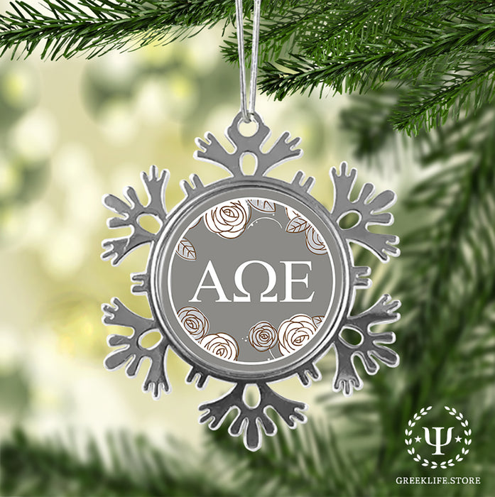 Alpha Omega Epsilon Christmas Ornament - Snowflake Metal